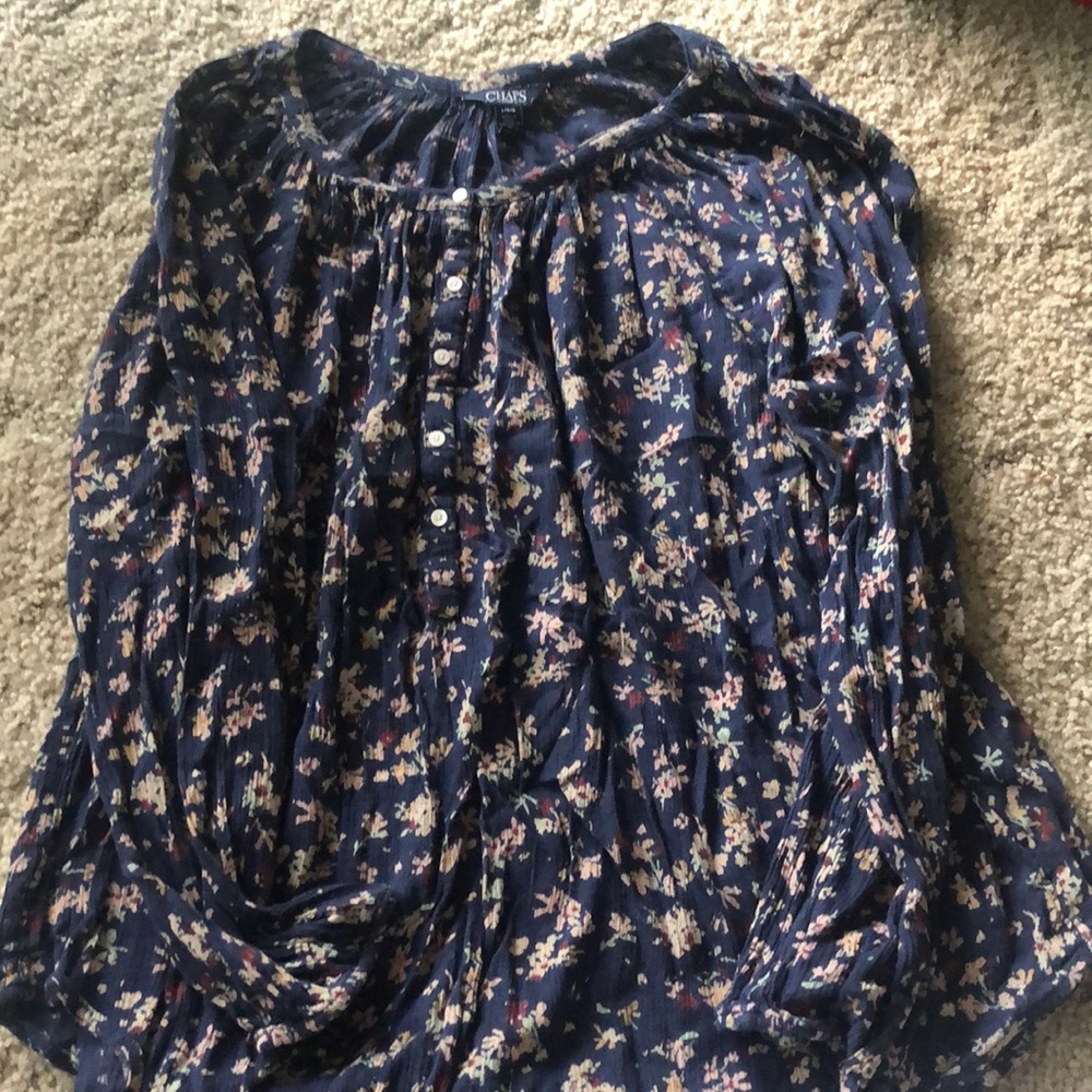 Chaos blue floral 3/4 button down shirt